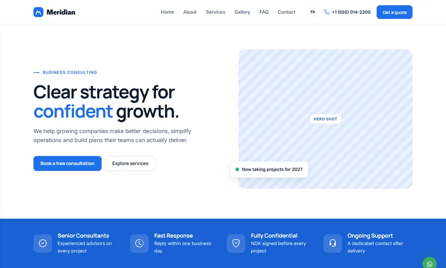 Meridian ücretsiz kurumsal web sitesi teması